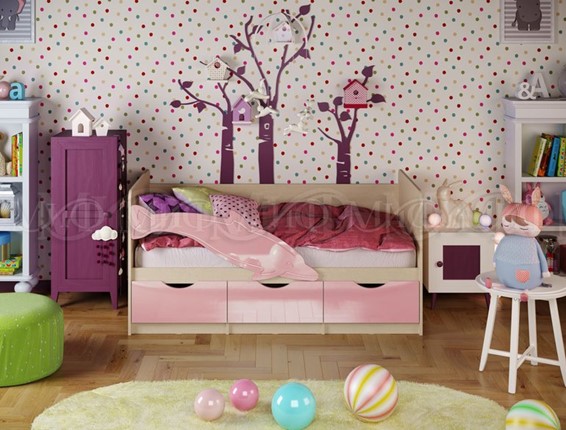 Кровать детская Дельфин-1, Розовый глянец 80х160 в Петрозаводске - изображение