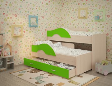 Детская двухъярусная кровать Радуга 1.6 с ящиком, корпус Млечный дуб, фасад Салатовый в Петрозаводске - предосмотр 1