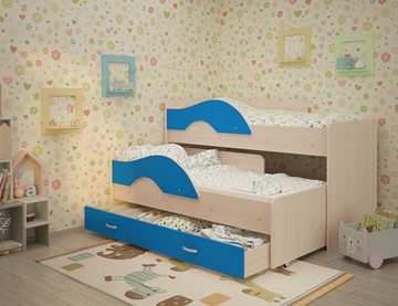 Двухъярусная детская кровать Радуга 1.6 с ящиком, корпус Млечный дуб, фасад Синий в Петрозаводске - предосмотр 1