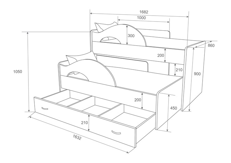 Двухъярусная кровать Радуга 1.6 с ящиком, корпус Млечный дуб, фасад Розовый в Петрозаводске - изображение 2