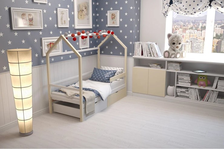 Кровать-домик в детскую Svogen бежево-белый в Петрозаводске - изображение 6