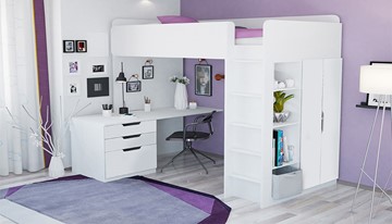 Кровать 2-х ярусная с письменным столом и шкафом POLINI Kids Simple Белый в Петрозаводске - предосмотр 1