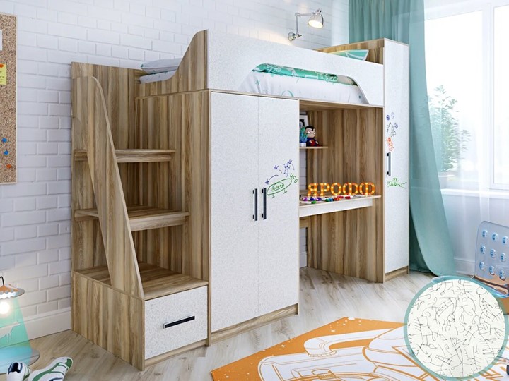Детская кровать-чердак с шкафом Тея, каркас Ясень, фасад Феритейл в Петрозаводске - изображение 1