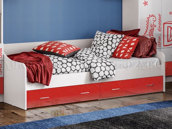 Кровать подростковая Алфавит (Красный) с ящиками в Петрозаводске - изображение