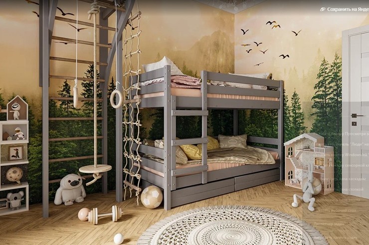 Детская кровать Джуниор двухъярусная с ящиками (Антрацит) в Петрозаводске - изображение 1