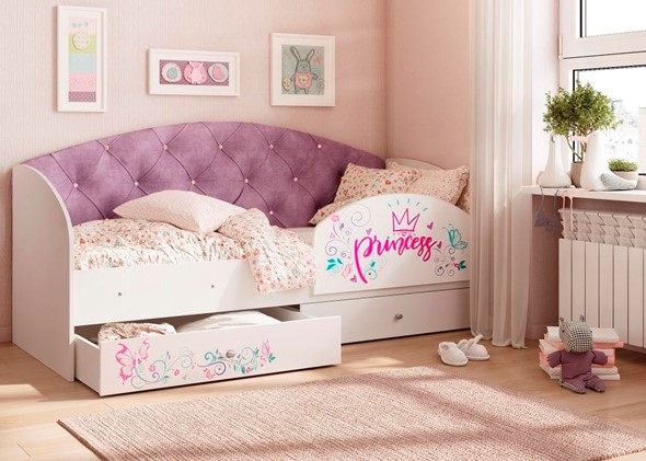 Кровать с ящиками Эльза с бортиком, Фиолетовый (латы) в Петрозаводске - изображение