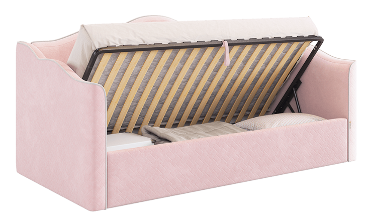 Детская кровать с подъемным механизмом Лея (Софа) 90х200 (нежно-розовый (велюр)/галька (велюр)) в Петрозаводске - изображение 3