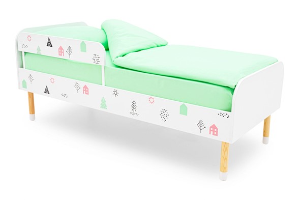 Кровать в детскую Stumpa Классика "Домики розовый, бирюзовый" в Петрозаводске - изображение