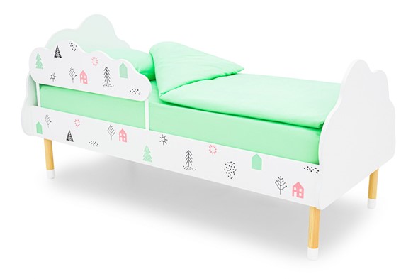 Кроватка Stumpa Облако "Домики розовый, бирюзовый" в Петрозаводске - изображение