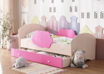 Кровать детская Тучка с ящиком, корпус Дуб млечный, фасад Розовый в Петрозаводске
