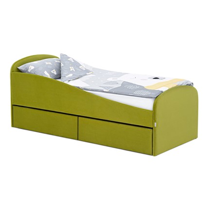 Мягкая кровать с ящиками Letmo 190х80 оливковый (велюр) в Петрозаводске - изображение