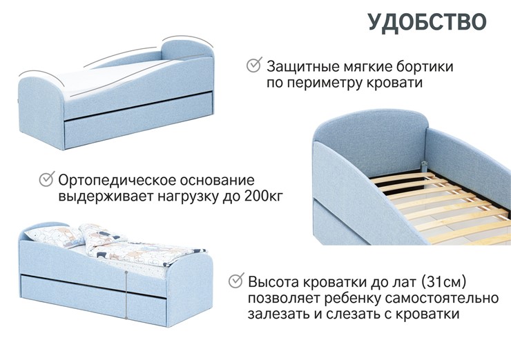 Кровать в детскую с ящиком Letmo небесный (рогожка) в Петрозаводске - изображение 1