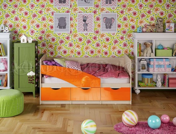 Детская кровать Бабочки 800*1600, Оранжевый глянец в Петрозаводске - изображение