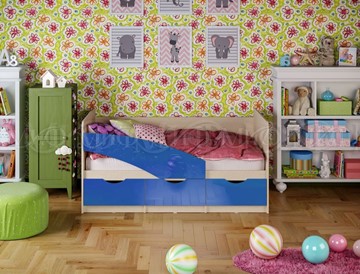 Детская кровать Бабочки 800*1600, Синий глянец в Петрозаводске
