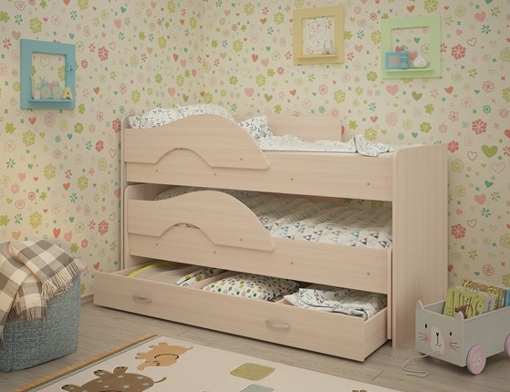 Детская двухэтажная кровать Радуга 1.6 с ящиком, цвет Млечный дуб в Петрозаводске - изображение