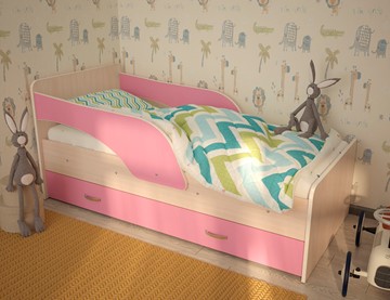 Детская кровать с ящиками Максимка, корпус Млечный дуб, фасад Розовый в Петрозаводске - предосмотр