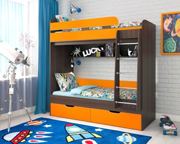 Детская 2-этажная кровать Юниор-5, каркас Бодего, фасад Оранжевый в Петрозаводске - предосмотр