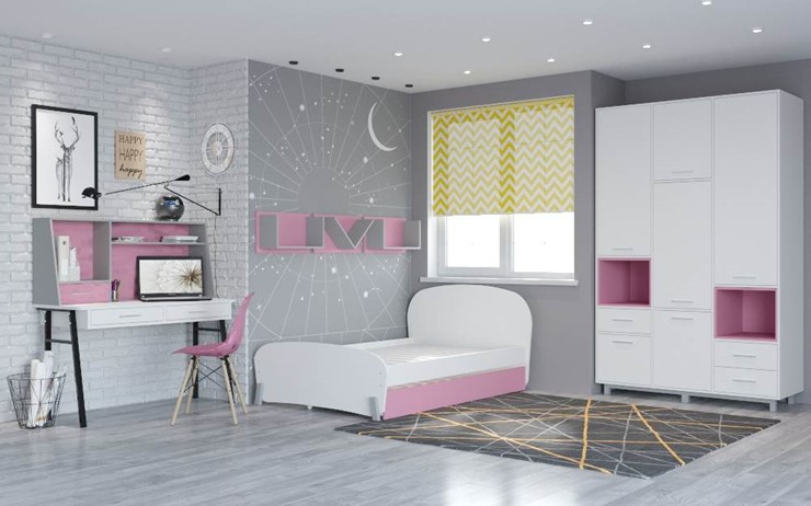 Комплект мебели для детской POLINI Kids Mirum №4 Белый / Серый / Розовый в Петрозаводске - изображение