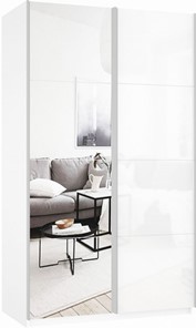 Шкаф 2-дверный Прайм (Зеркало/Белое стекло) 1600x570x2300, белый снег в Петрозаводске - предосмотр