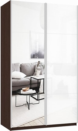 Шкаф 2-х дверный Прайм (Зеркало/Белое стекло) 1600x570x2300, венге в Петрозаводске - изображение