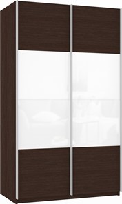Шкаф 2-дверный Прайм (ДСП/Белое стекло) 1400x570x2300, венге в Петрозаводске - предосмотр 2