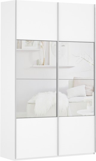 Шкаф 2-дверный Прайм (ДСП/Зеркало) 1400x570x2300, белый снег в Петрозаводске - изображение 2