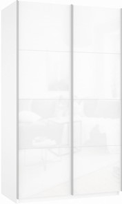 Шкаф 2-х створчатый Прайм (Белое стекло/Белое стекло) 1400x570x2300, белый снег в Петрозаводске - предосмотр