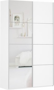 Шкаф 2-дверный Прайм (ДСП/Зеркало) 1400x570x2300, белый снег в Петрозаводске - предосмотр