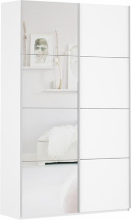 Шкаф 2-дверный Прайм (ДСП/Зеркало) 1400x570x2300, белый снег в Петрозаводске - изображение