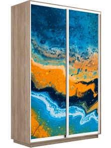 Шкаф 2-х дверный Экспресс 1600x600x2400, Абстракция оранжево-голубая/дуб сонома в Петрозаводске