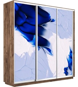 Шкаф 3-дверный Экспресс 1800х450х2400, Абстракция бело-голубая/дуб табачный в Петрозаводске