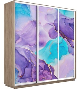 Шкаф 3-х дверный Экспресс 1800х450х2400, Абстракция фиолетовая/дуб сонома в Петрозаводске