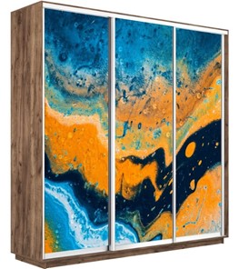Шкаф 3-х створчатый Экспресс 1800х450х2400, Абстракция оранжево-голубая/дуб табачный в Петрозаводске