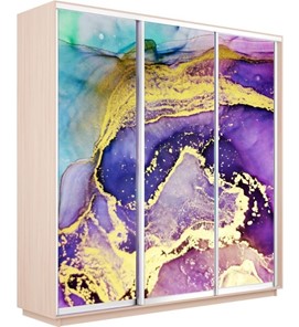 Шкаф 3-створчатый Экспресс 1800х600х2400, Абстракция фиолетово-золотая/дуб молочный в Петрозаводске