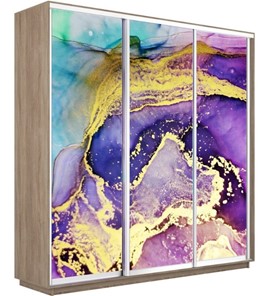 Шкаф 3-х дверный Экспресс 2100х600х2200, Абстракция фиолетово-золотая/дуб сонома в Петрозаводске