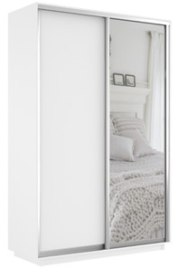 Шкаф 2-х дверный Экспресс (ДСП/Зеркало) 1200х600х2200, белый снег в Петрозаводске - предосмотр