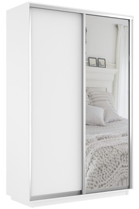 Шкаф 2-х дверный Экспресс (ДСП/Зеркало) 1200х600х2200, белый снег в Петрозаводске - изображение