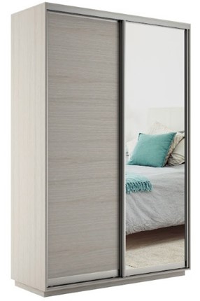 Шкаф 2-дверный Экспресс (ДСП/Зеркало) 1600х600х2200, шимо светлый в Петрозаводске - изображение