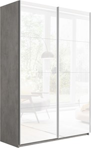 Шкаф двухдверный Прайм (Белое стекло/Белое стекло) 1400x570x2300, бетон в Петрозаводске