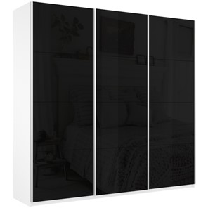Шкаф 3-створчатый Широкий Прайм (Черное стекло) 2400x570x2300,  Белый Снег в Петрозаводске - предосмотр