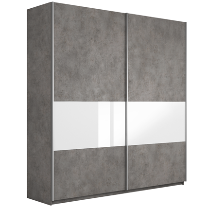 Шкаф двухдверный Широкий Прайм (ДСП / Белое стекло) 2200x570x2300, Бетон в Петрозаводске - изображение