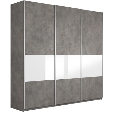 Шкаф 3-х створчатый Широкий Прайм (ДСП / Белое стекло) 2400x570x2300, Бетон в Петрозаводске - изображение