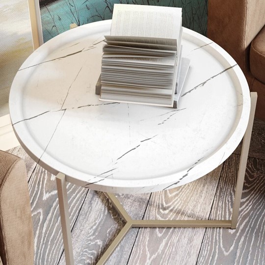 Круглый столик Бруно, белый мрамор/титан в Петрозаводске - изображение 3