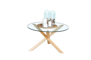 Круглый столик Оникс-3, Натуральный массив/Прозрачное стекло в Петрозаводске - предосмотр 1