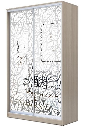 Шкаф 2-х дверный 2200х1682х420 два зеркала, "Листья" ХИТ 22-4-17-66-17 Ясень шимо светлый в Петрозаводске - изображение