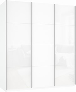 Шкаф-купе 3-х дверный Прайм (Белое стекло/ДСП/Белое стекло) 1800x570x2300, белый снег в Петрозаводске