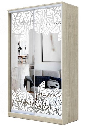 Шкаф 2-х дверный 2200х1200х420 два зеркала, "Лист малый" ХИТ 22-4-12-66-18  Дуб Сонома в Петрозаводске - изображение