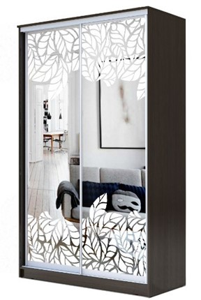Шкаф 2-х створчатый 2300х1500х620 два зеркала, "Лист малый" ХИТ 23-15-66-18 Венге в Петрозаводске - изображение