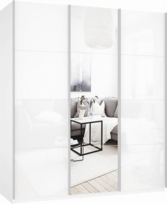 Шкаф-купе трехдверный Прайм (Белое стекло/Зеркало/Белое стекло) 2100x570x2300, белый снег в Петрозаводске - предосмотр