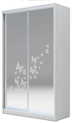 Шкаф 2200х1682х420 два зеркала, "Бабочки" ХИТ 22-4-17-66-05 Белая шагрень в Петрозаводске - изображение